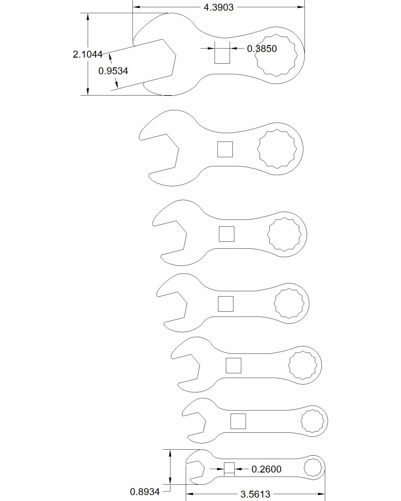 7pc set "Posada" Stubby Wrenches