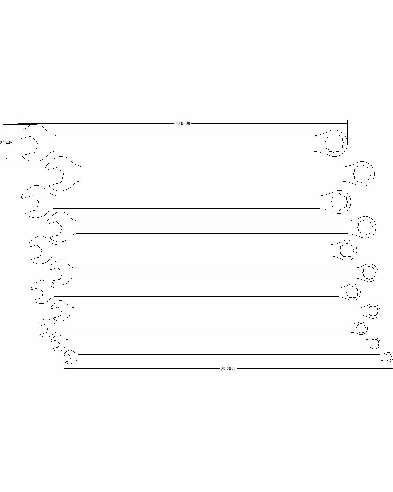11pc set SAE 3/8"-1" Extended length 20" long Standard Wrench 12-point