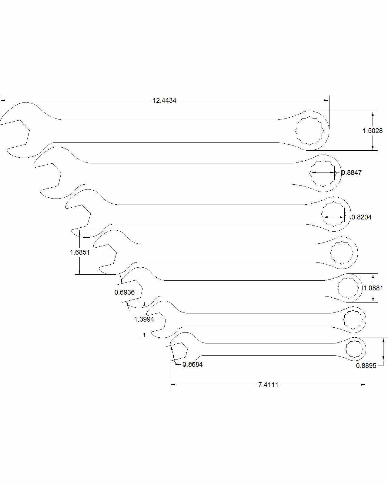 7pc set Titanium Grade 5-9/16"-15/16" Combination Wrenches