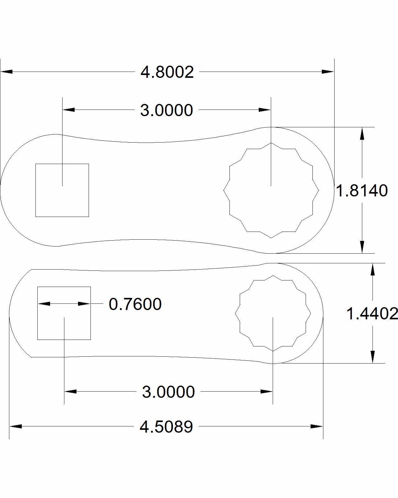 2 pc set Dog Bone 30mm & 15/16" with 3-in-on-center