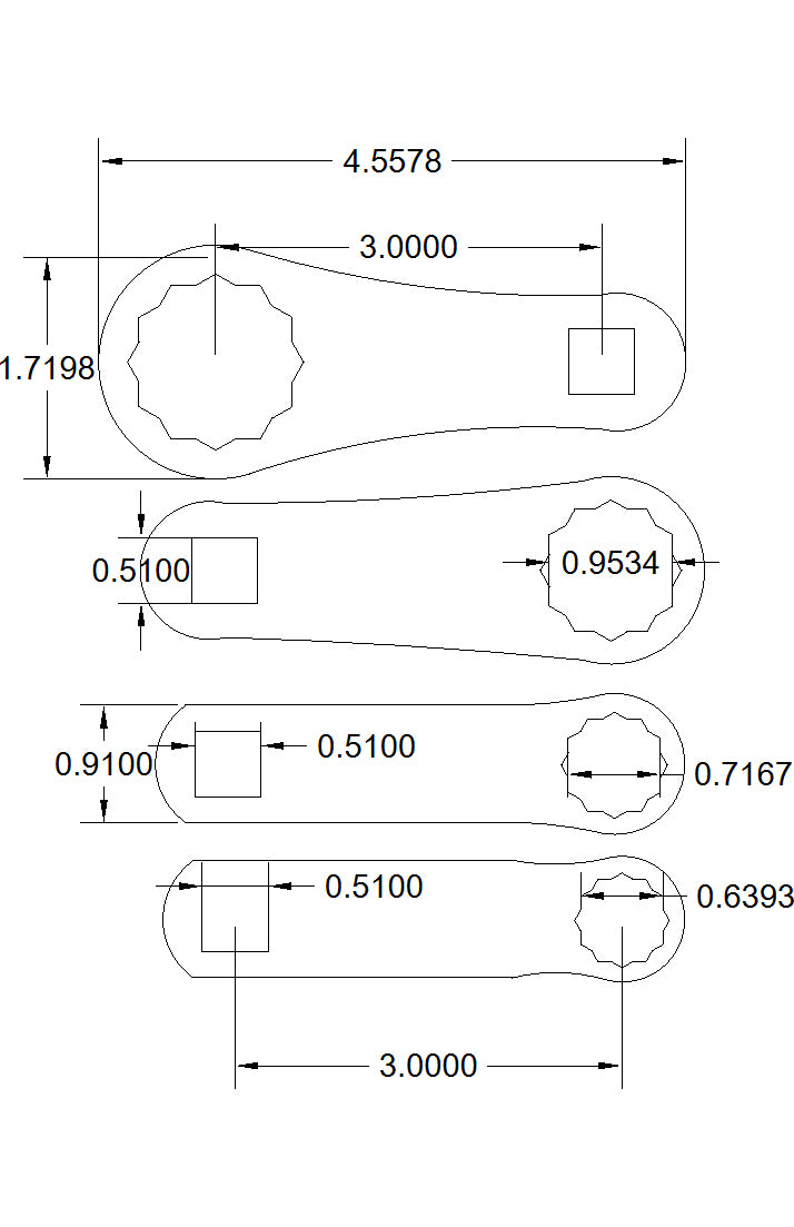 4pc set CAT Dog bones: 16mm, 18mm, 24mm, 30mm 3inch on center 1/2" drive