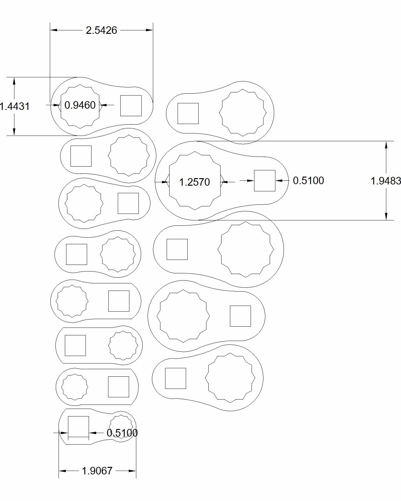 13pc set Dog Bone 1/2" to 1-1/4"
