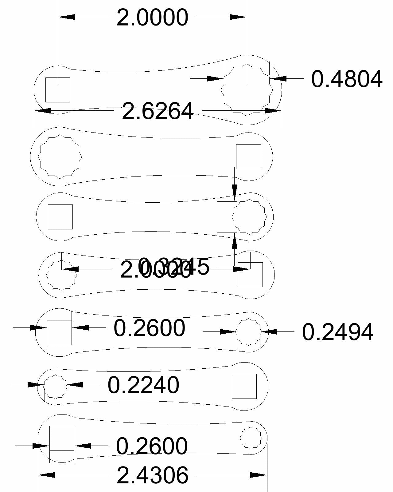 5mm -12mm 2 inch on center 7pc set Bulletproof Dog Bone in mm increments 1/4 drive