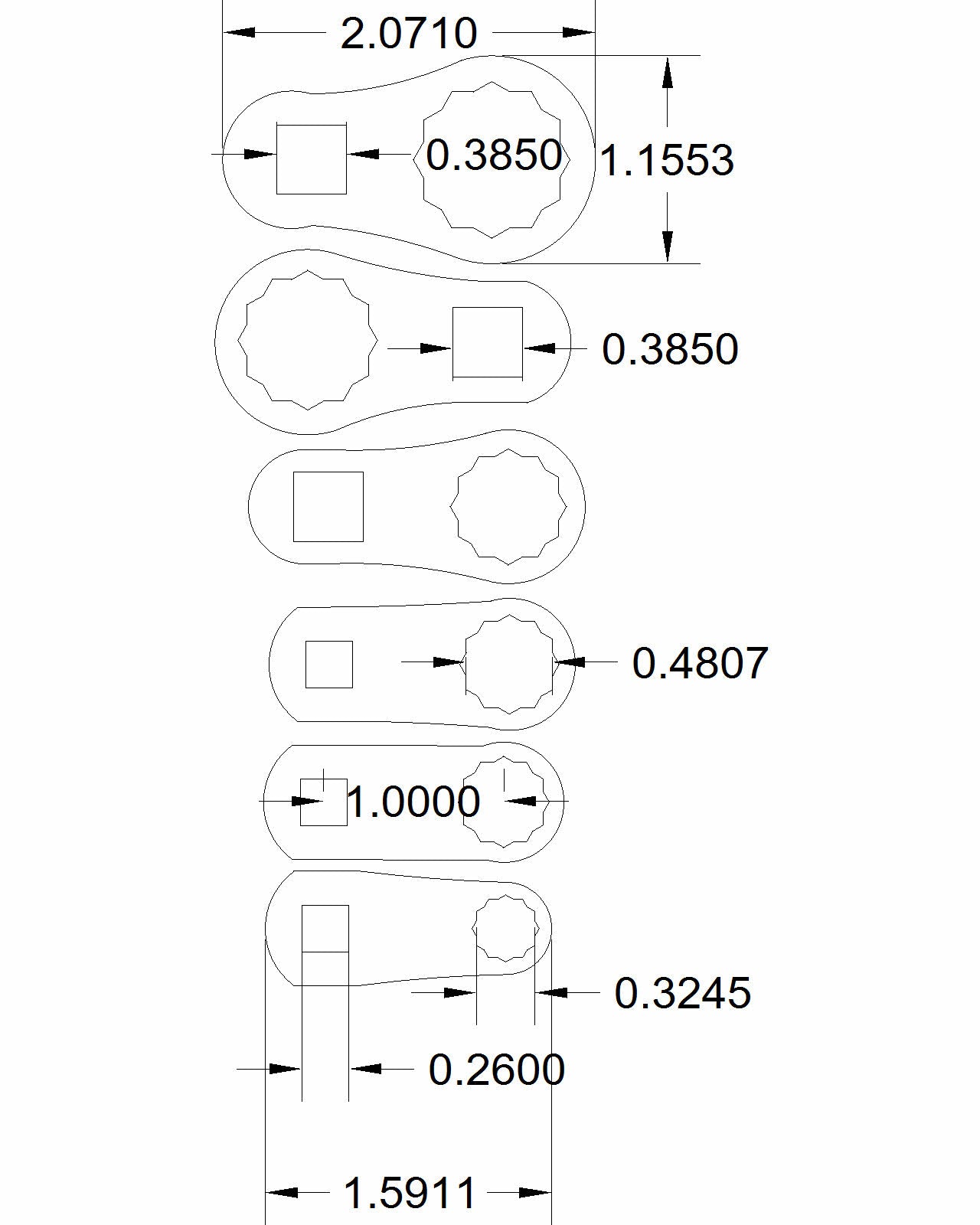 6pc set "Campbell" ATV set: sizes: 8, 10, 12, 14, 17, and 19mm