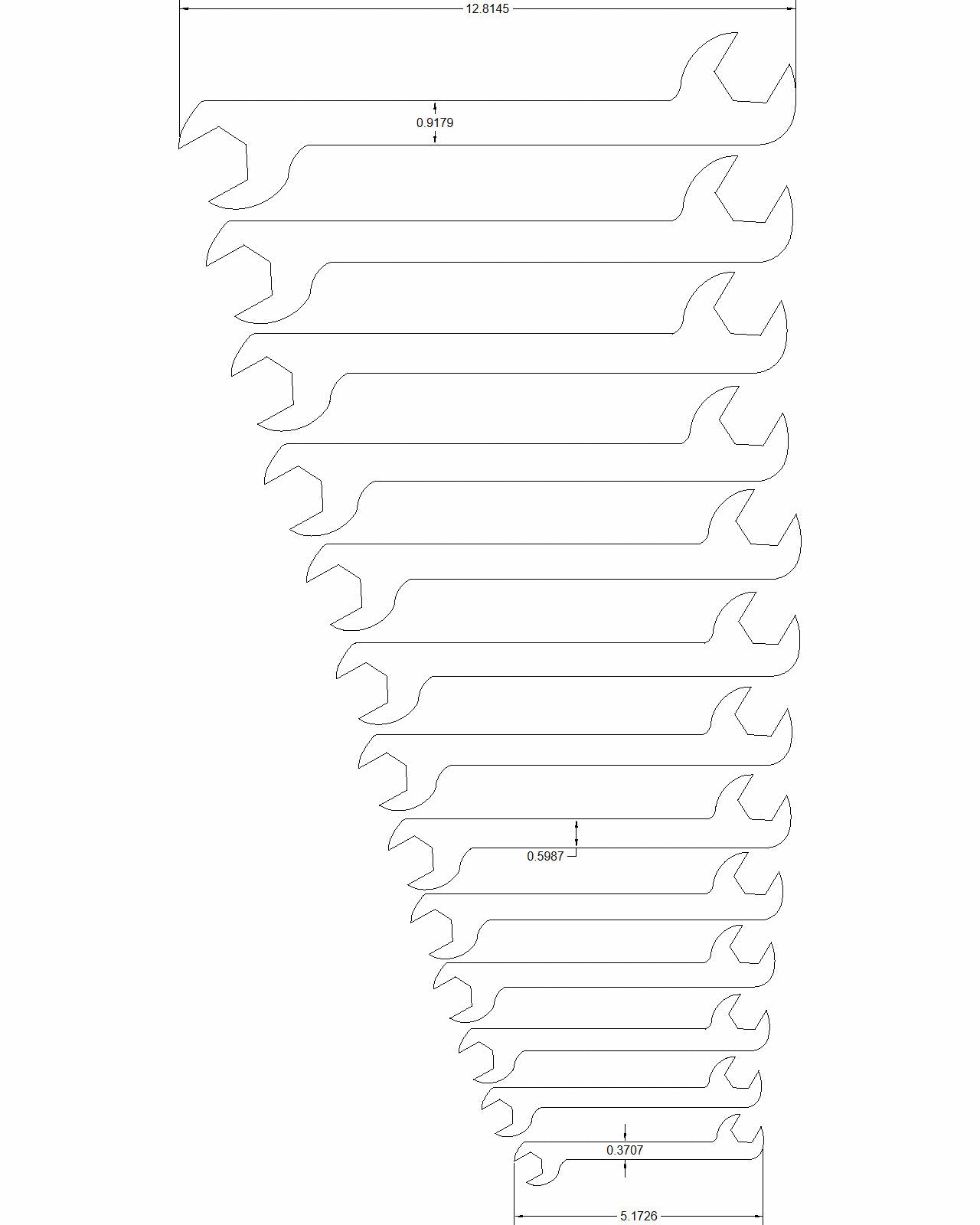 13pc set Double Open End 1/2" to 1-1/4" 30/60 Degree Off Set