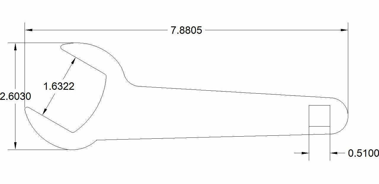 Technical drawing of a 1 5/8 SAE line wrench with dimensions. With ar500, users experience a level of confidence and security that only top-of-the-line materials can provide, setting a new standard for strength and adaptability in high-performance environments.