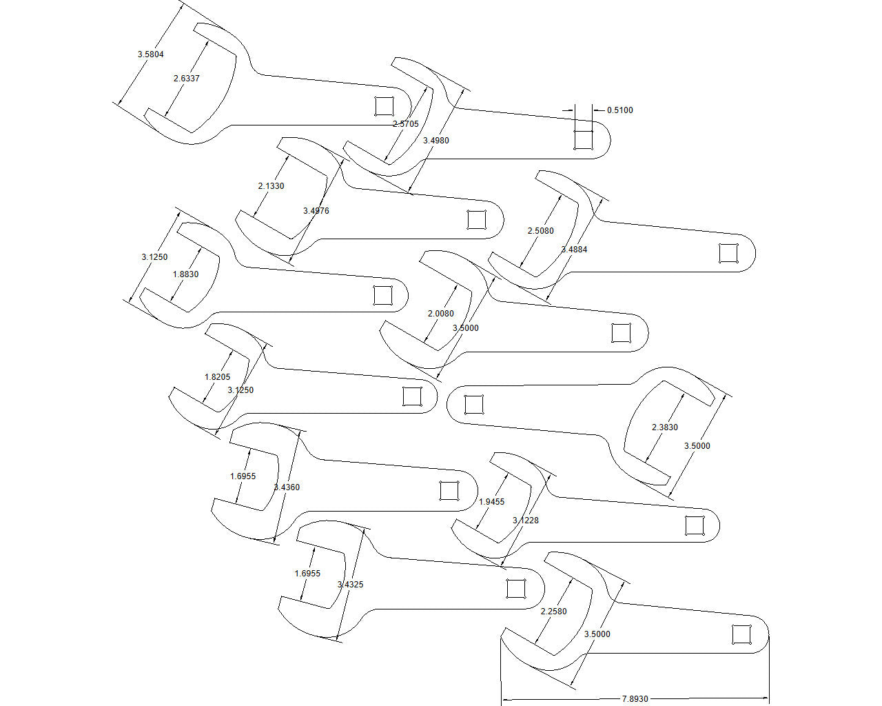 Service wrench set 12 pc 1-11/16- 2-5/8