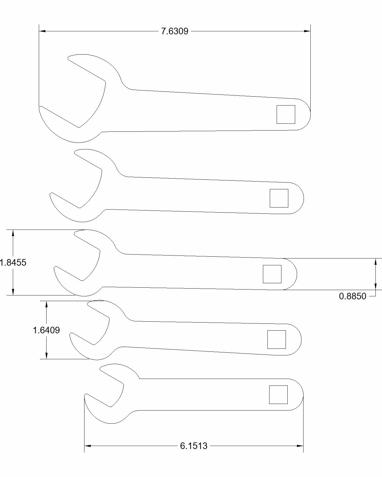 5pc set Line Wrenches 3/4", 7/8", 1", 1-1/4", and 1-1/2"