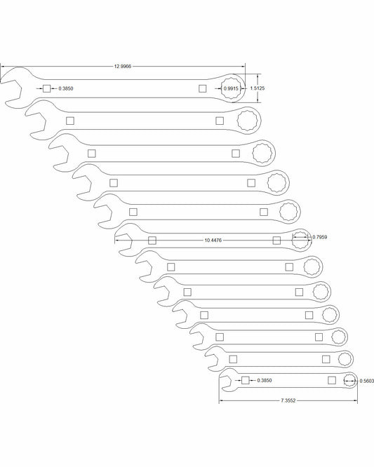 18pc set Combination Wrenches 8mm-25 mm with 0 skips