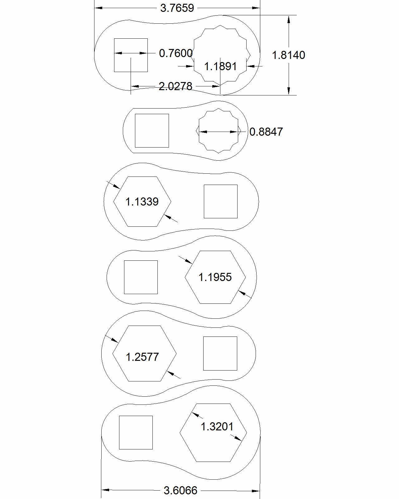 Bulletproof dog bone 6pc/ 12pt/ set "Threlkeld" model