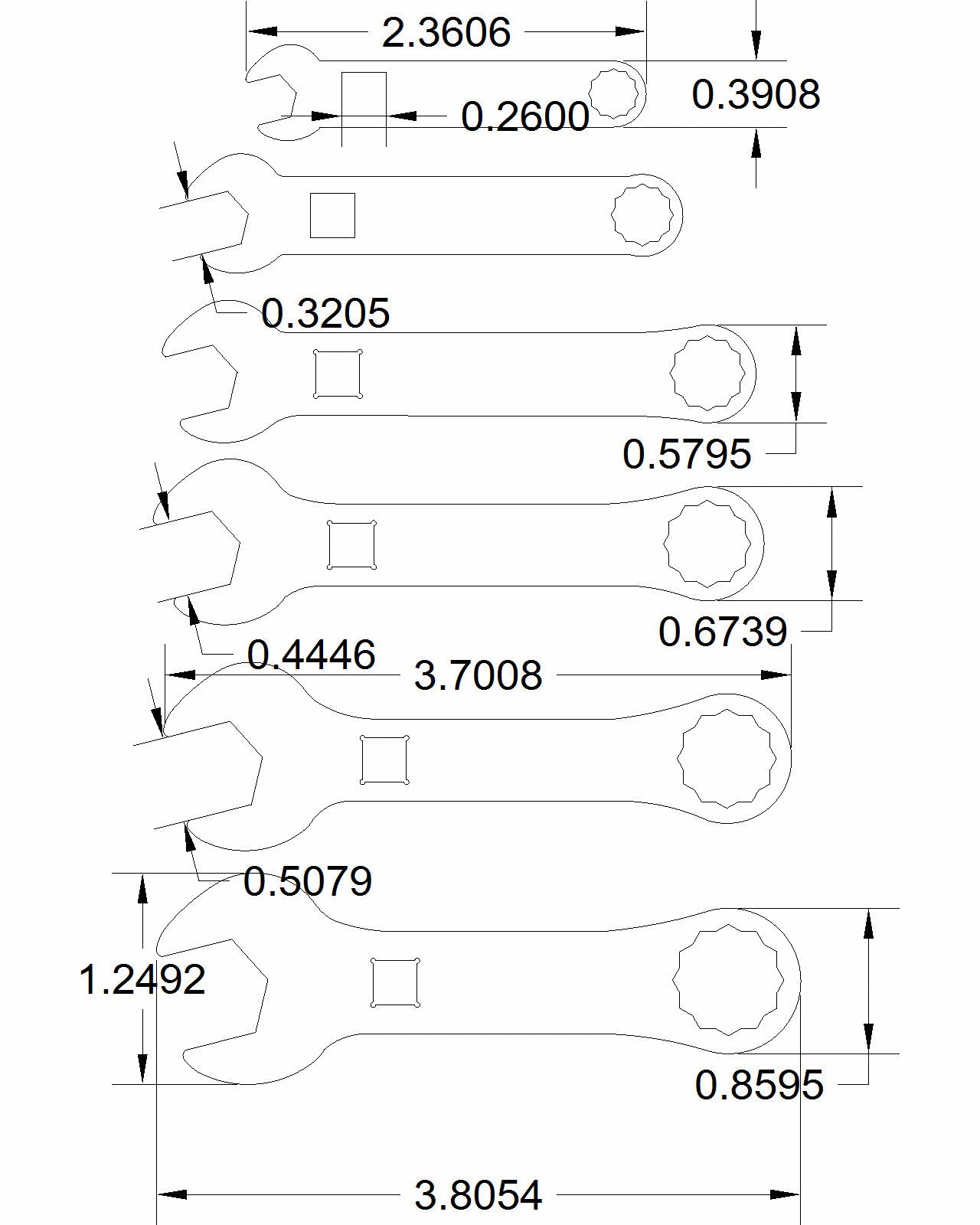 12pc set Stubby and Double Open End at .1875" thick