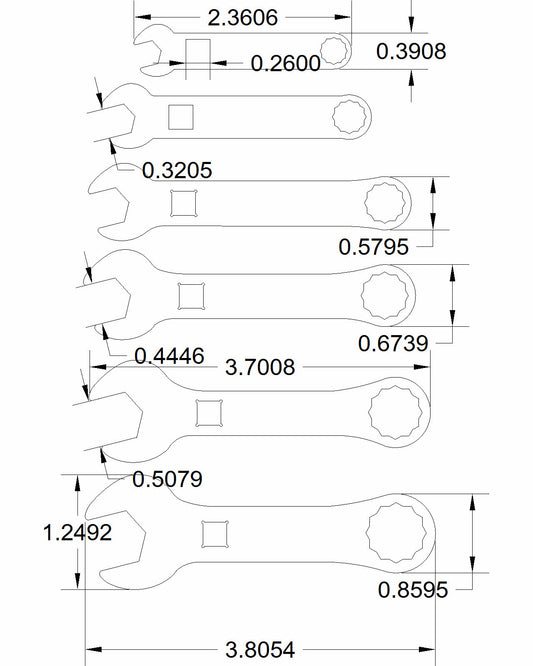 12pc set Stubby and Double Open End at .1875" thick