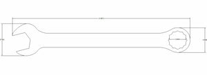 Technical drawing of a wrench with dimensions