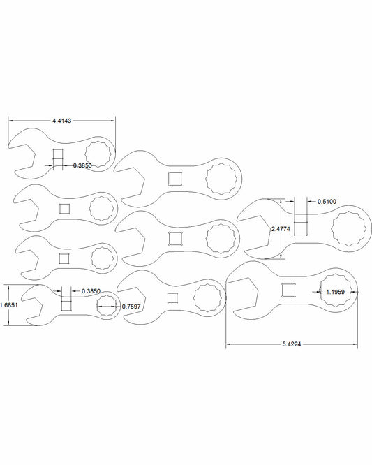 9pc set Stubby Wrench 3/4" to 1-1/4" with 12-point