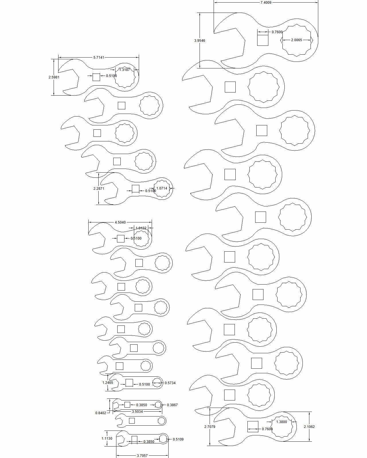 27pc set Stubby Wrenches 3/8" to 2"