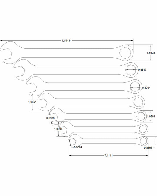 7pc set Titanium Grade 5-9/16"-15/16" Combination Wrenches
