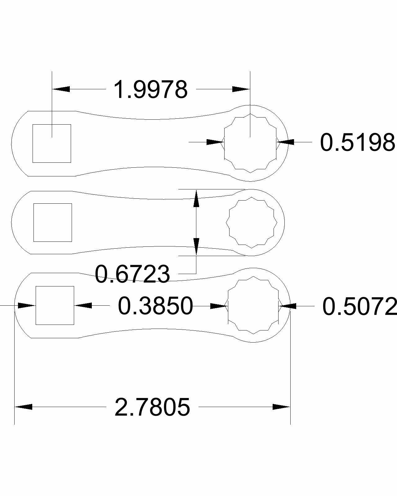 3pc set "Austill" Torque Adapter 7/16", 1/2", and 13mm with a 2"-On-Center