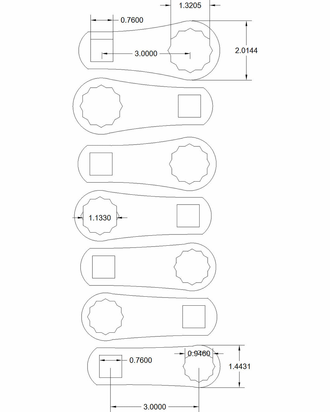 7pc set Torque Adapter 15/16