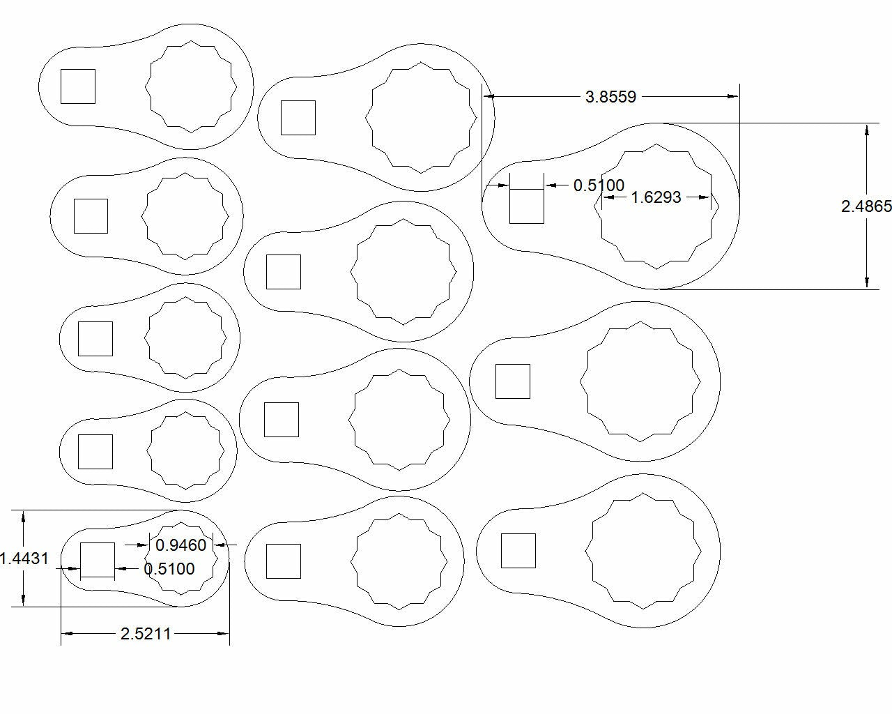 12pc set 15/16" to 1-5/8" Torque Adapter