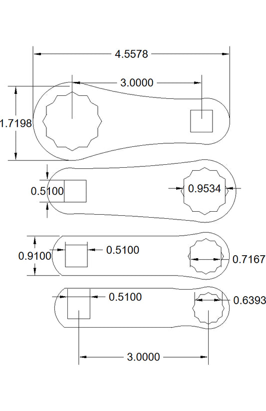 4pc set CAT Dog bones: 16mm, 18mm, 24mm, 30mm 3inch on center 1/2" drive
