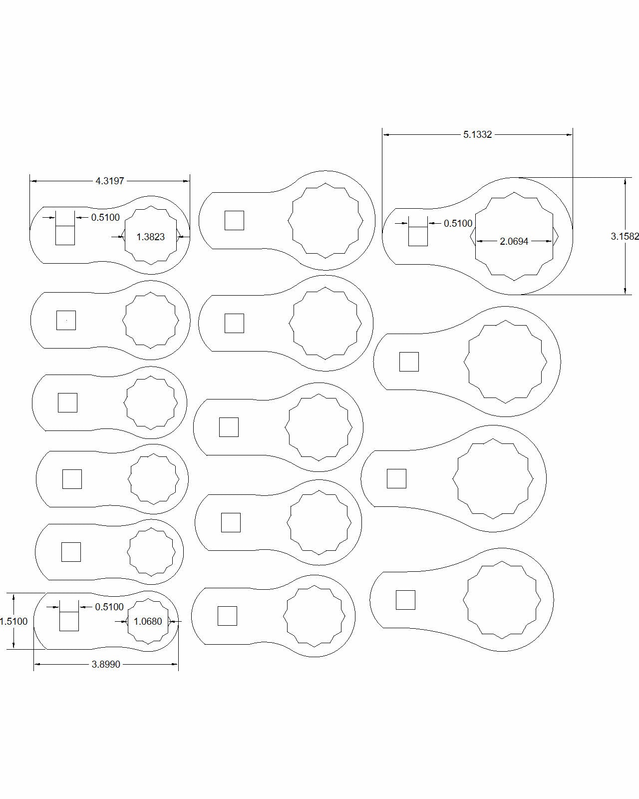 17pc set 1-1/16" to 2-1/16" Torque Adapter