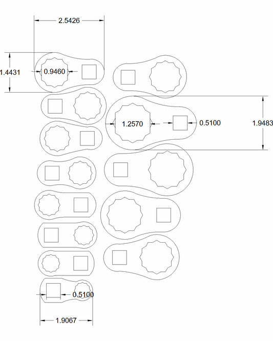 13pc set Dog Bone 1/2" to 1-1/4"