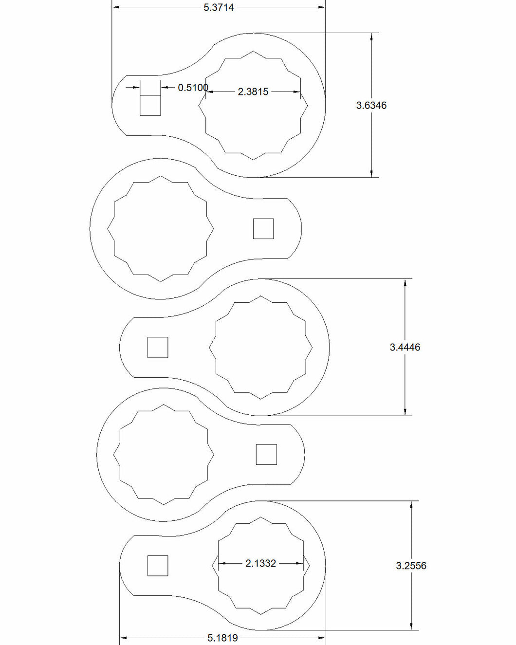 2 1/8-2 3/8 5pc set SAE Torque Adapter 3/8