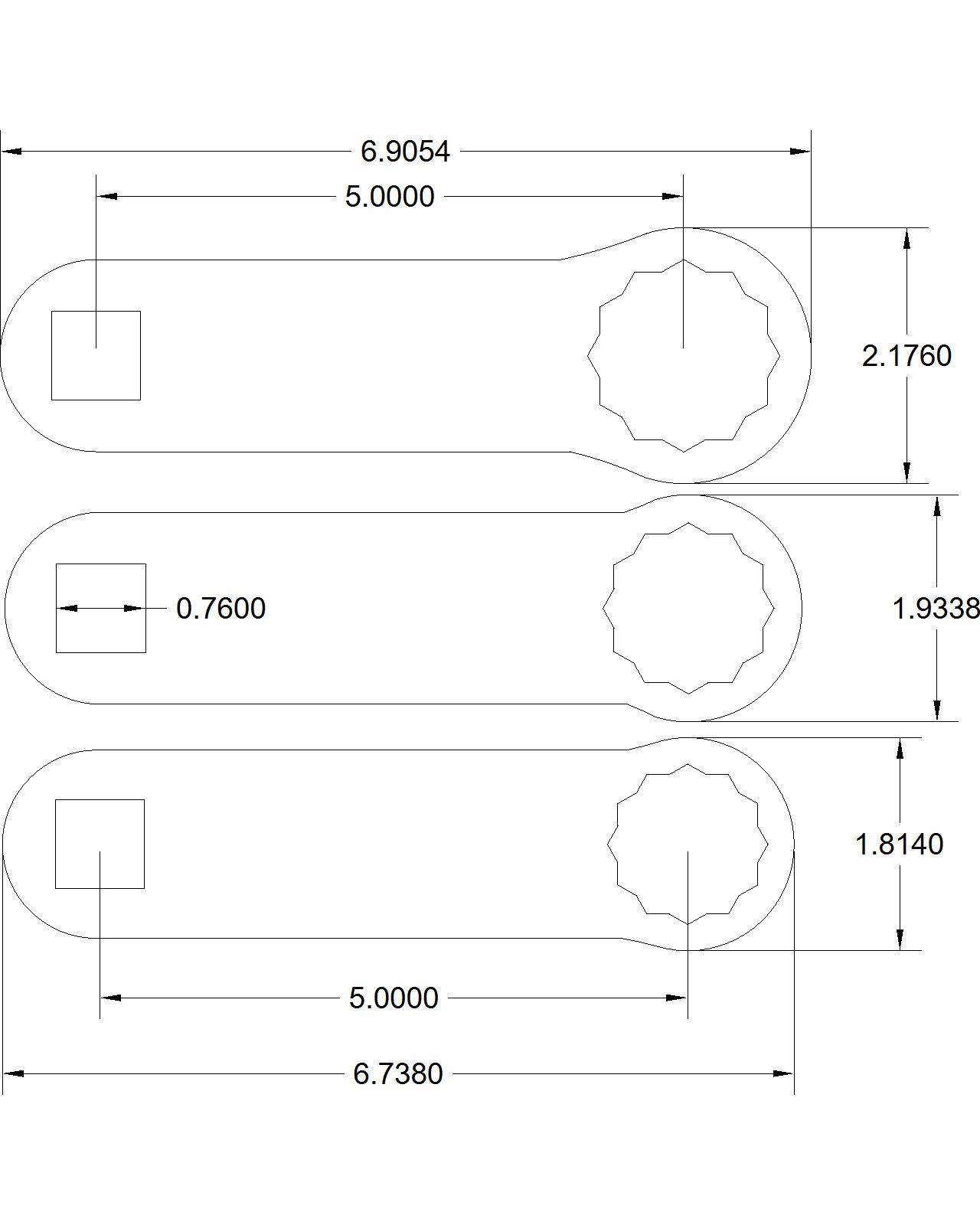 Bulletproof Dog bone extended set 30mm 32mm 36mm with 3/4 drive/ 5" center
