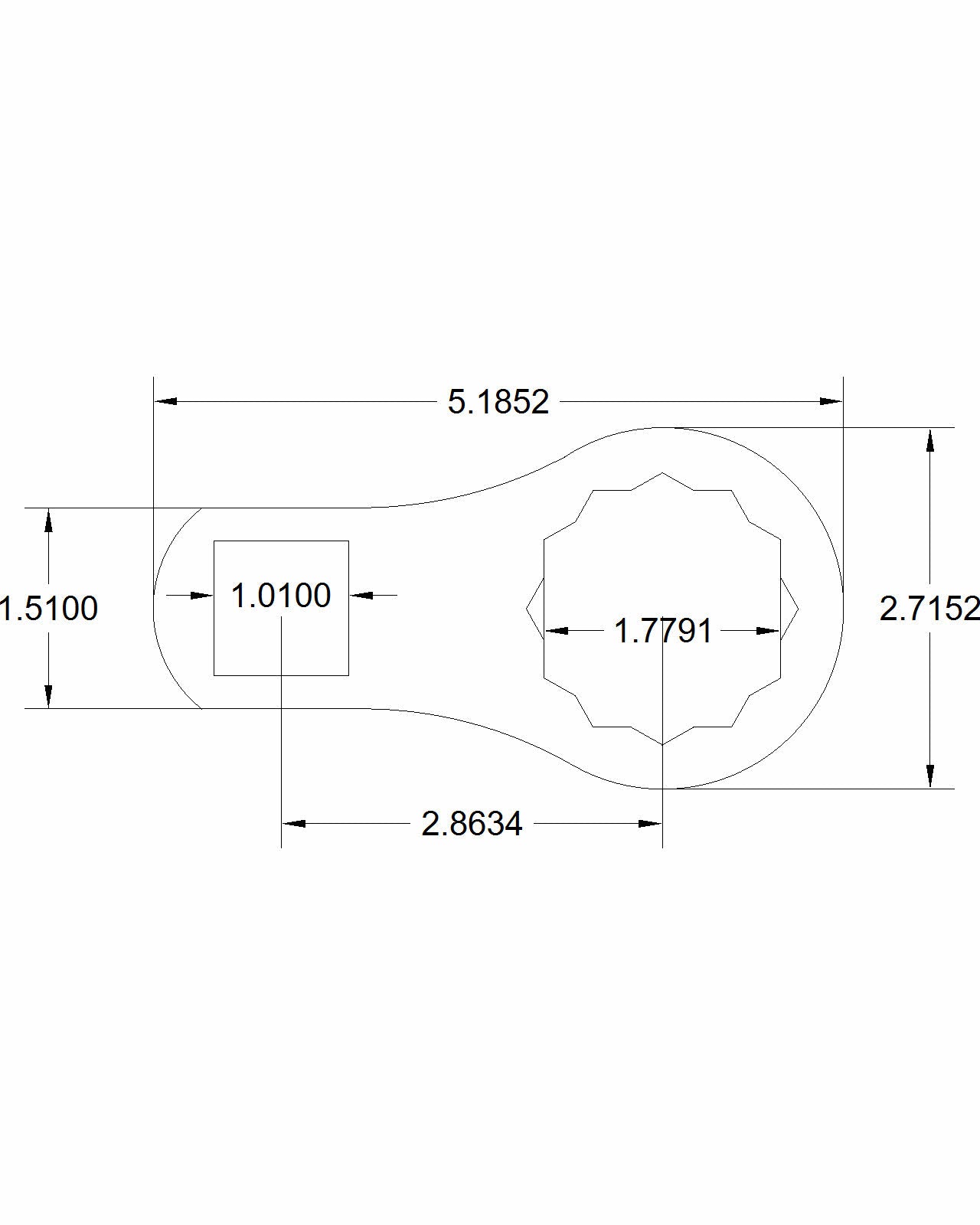 Bulletproof 45mm Torque Adapter 5" long with 12-point 2.86 on center