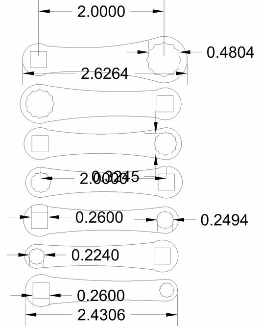 5mm -12mm 2 inch on center 7pc set Bulletproof Dog Bone in mm increments 1/4 drive