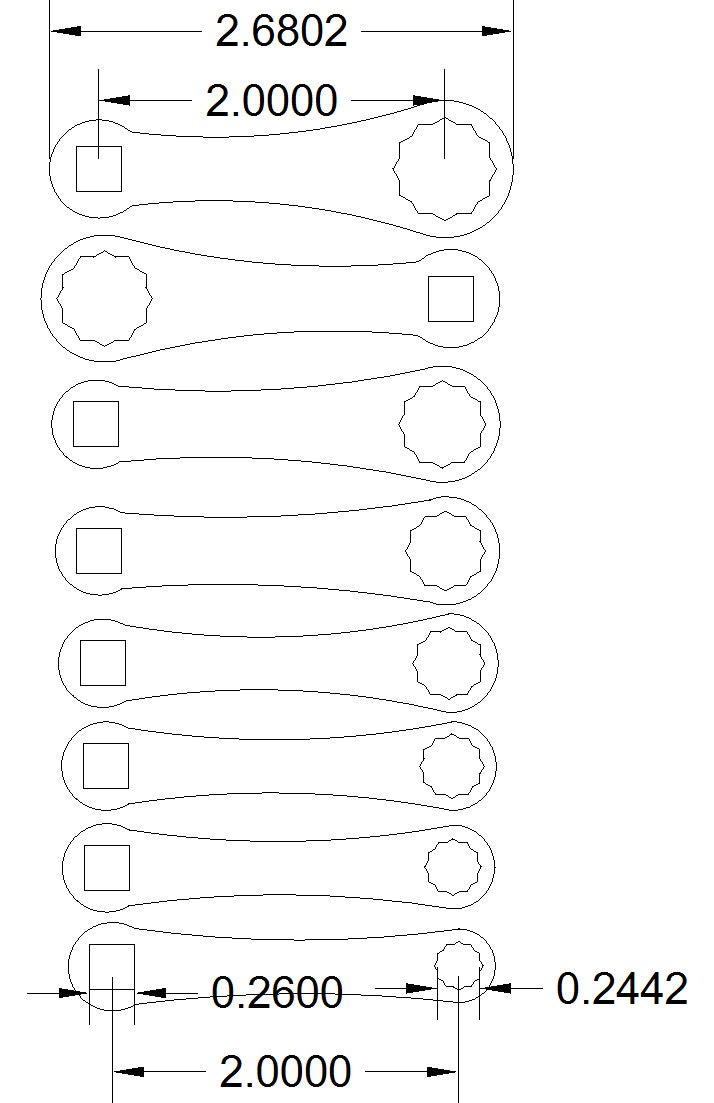 8pc Dog Bone "O'Connor" special 6mm-13mm with 2"-On-Center