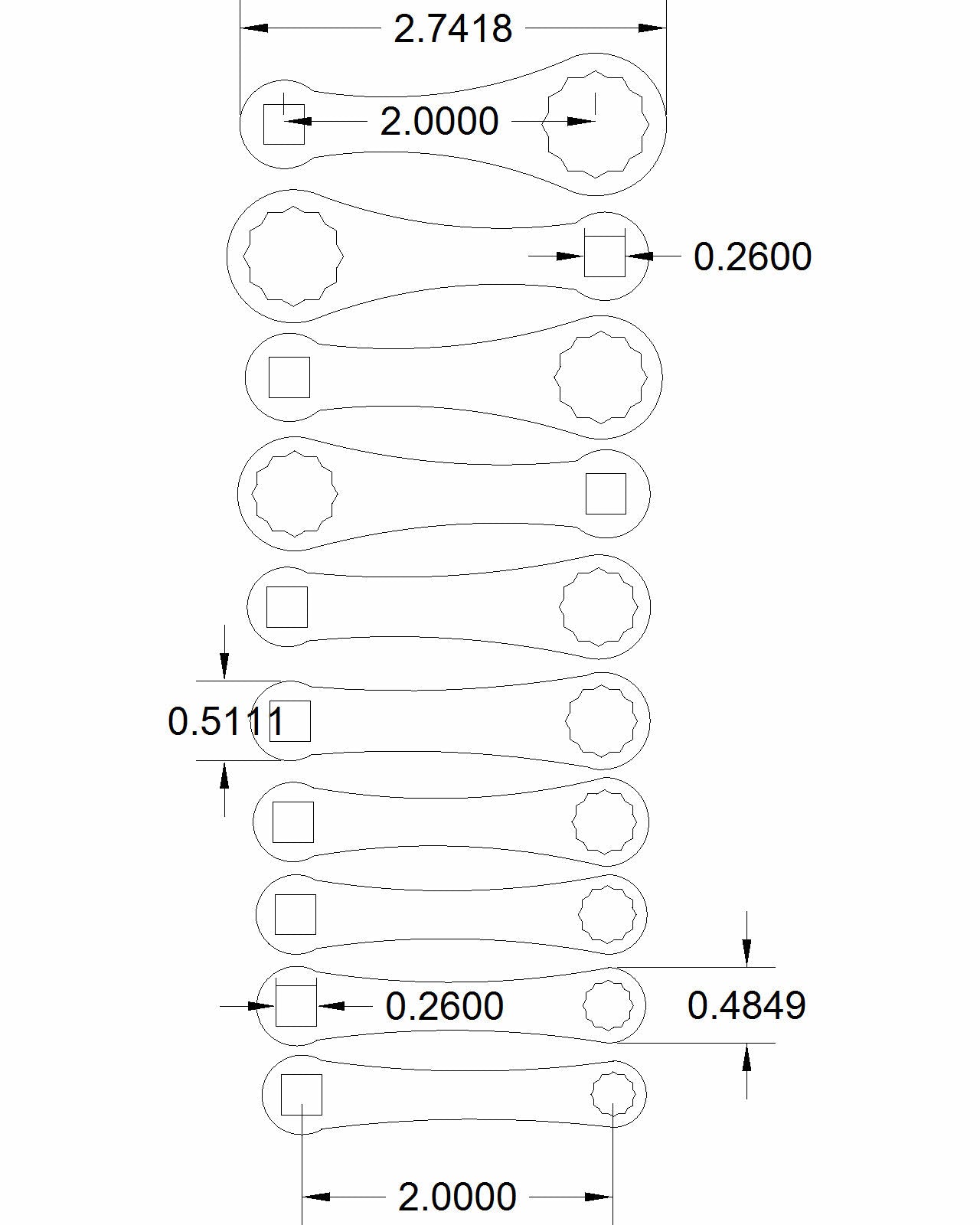 Dog bone "Ward" 10-piece set 6mm-15mm with a 1/4 drive