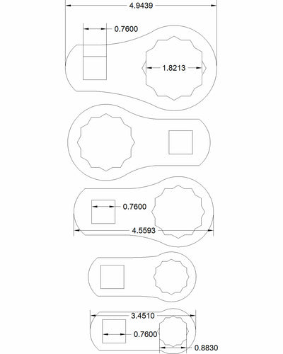 Shelton 5pc 7/8, 1, 1 1/2, 1 5/8, 1 13/16 torque adapter set