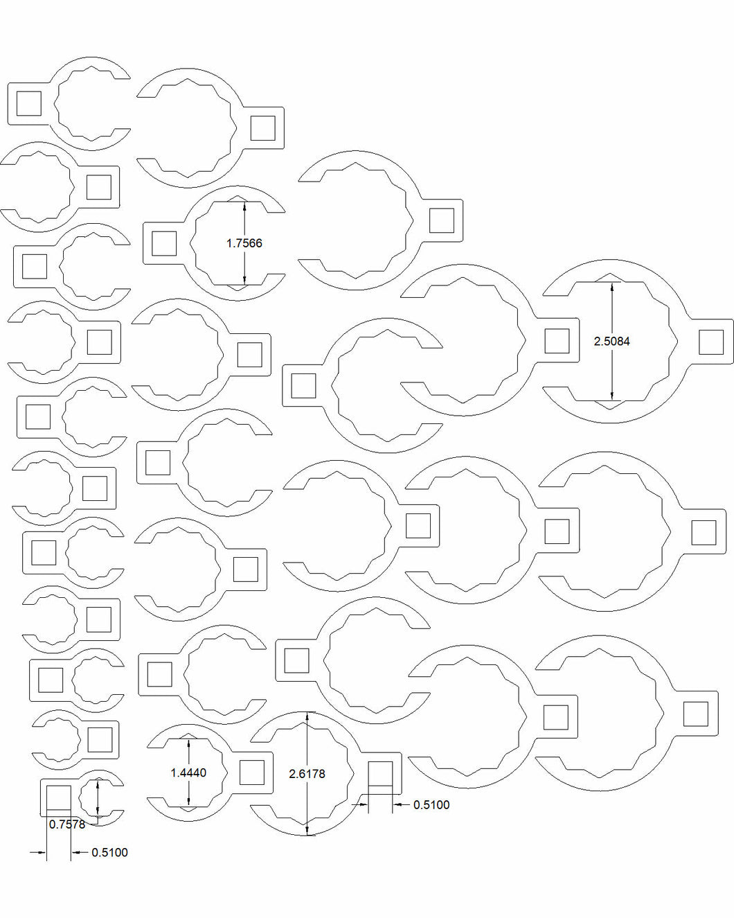 SAE flare nut set 3/4 to 2 1/2