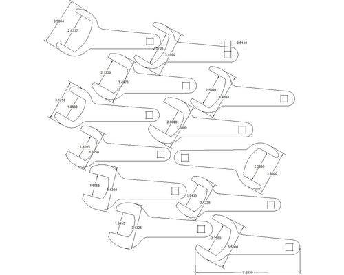 Service wrench set 12 pc 1-11/16- 2-5/8