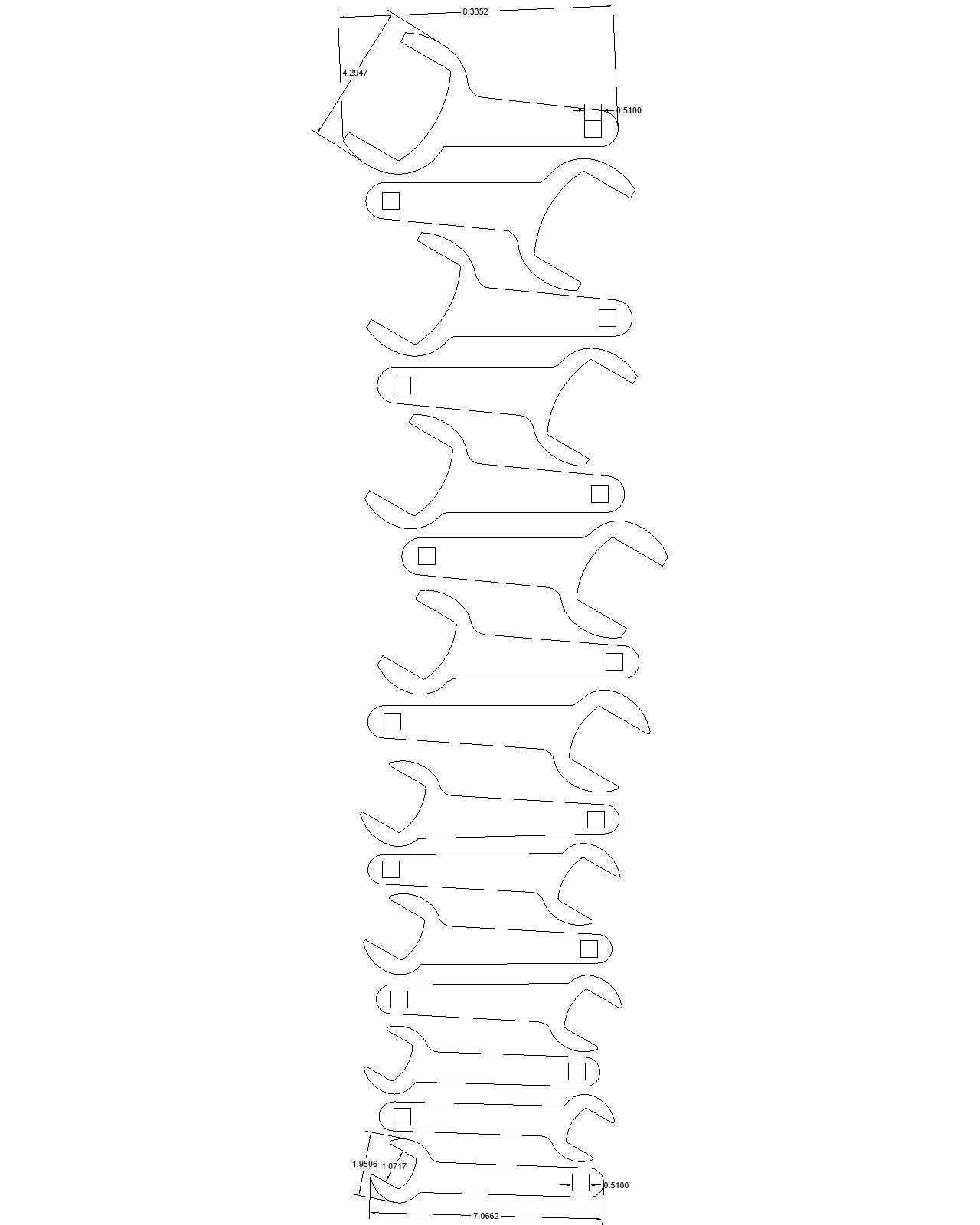 Stock service wrench set 15-piece set