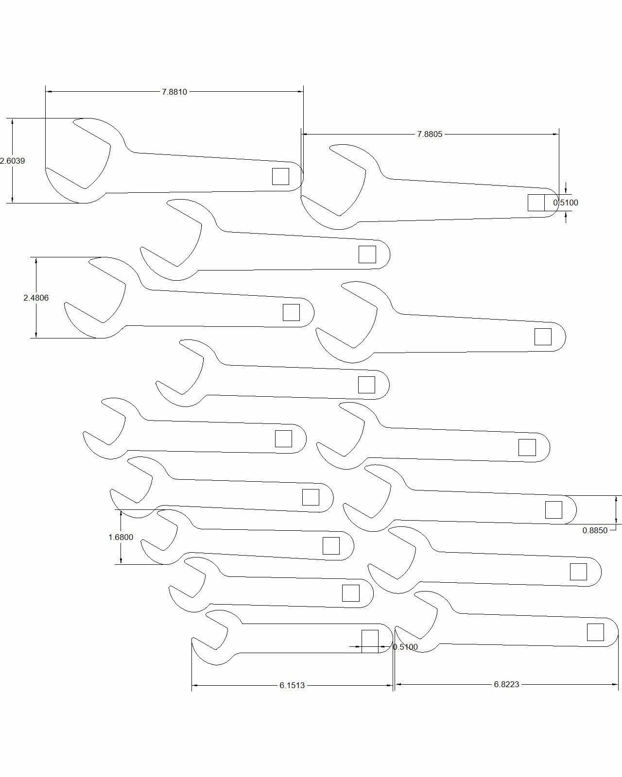 15pc set Line Wrench 3/4" thru 1-5/8" 0 skips