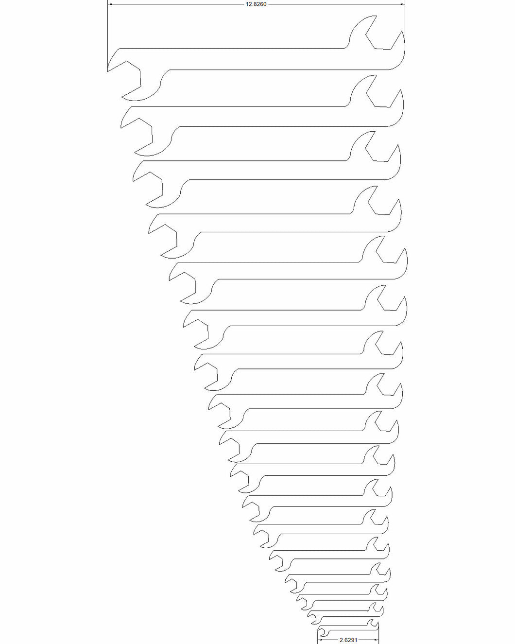 1/4 to 1 1/4 Double open end 17 pcs. 30/60 degree off sets