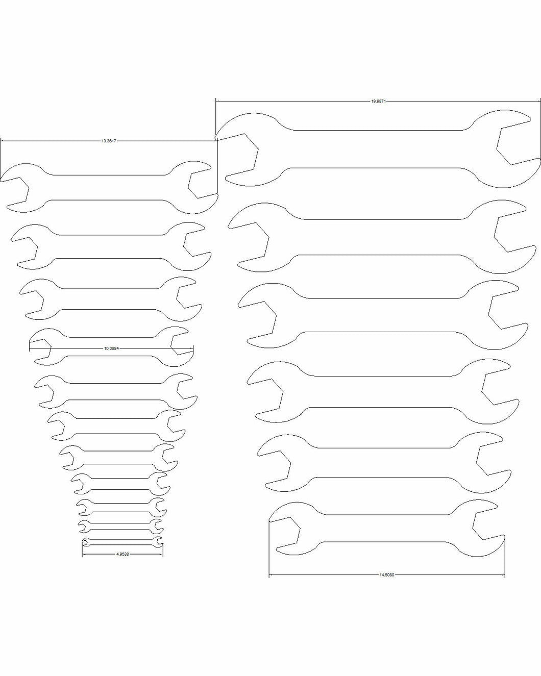 SAE thin wrenches double sided .120 thick 1/4 -2 5/16