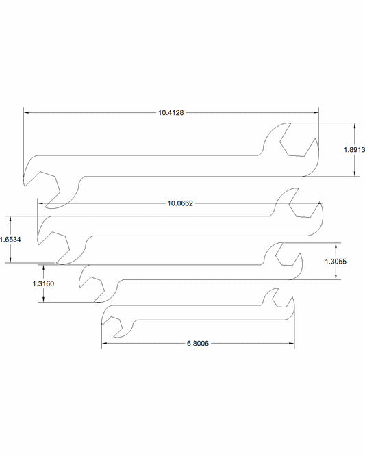 4pc set Double Open End with Offset Sizes on ends are 9/16", 11/16", 7/8", and 1"