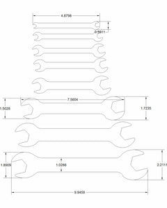 Metric thin wrenches open end double sided .120 thick