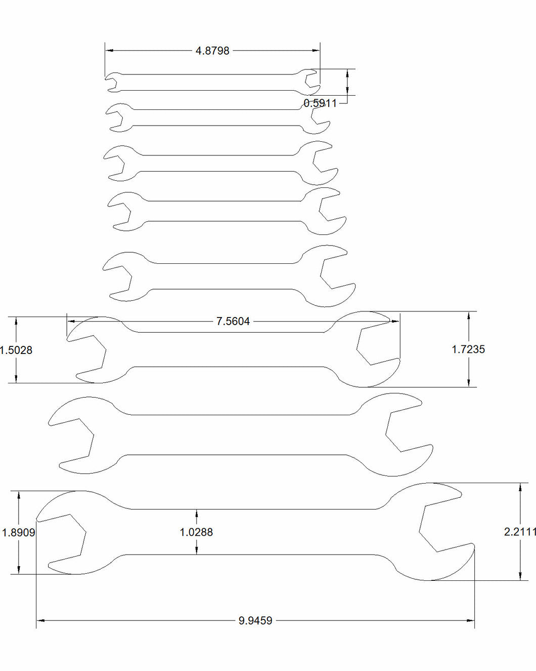 Metric thin wrenches open end double sided .120 thick